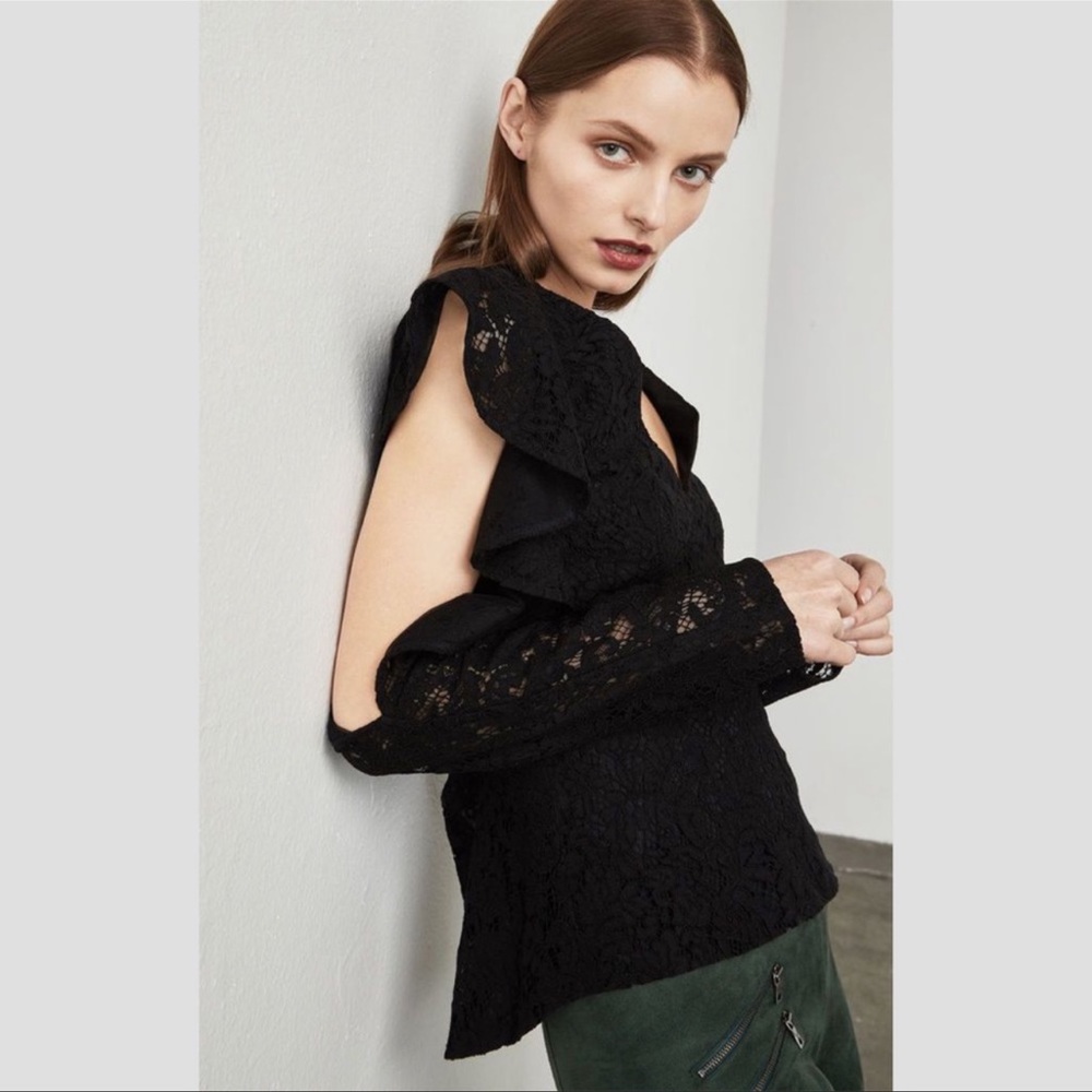 PRICE FIRM🚨 BCBGMAXAZRIA Black Gil Floral Cold Shoulder Lace Top Large